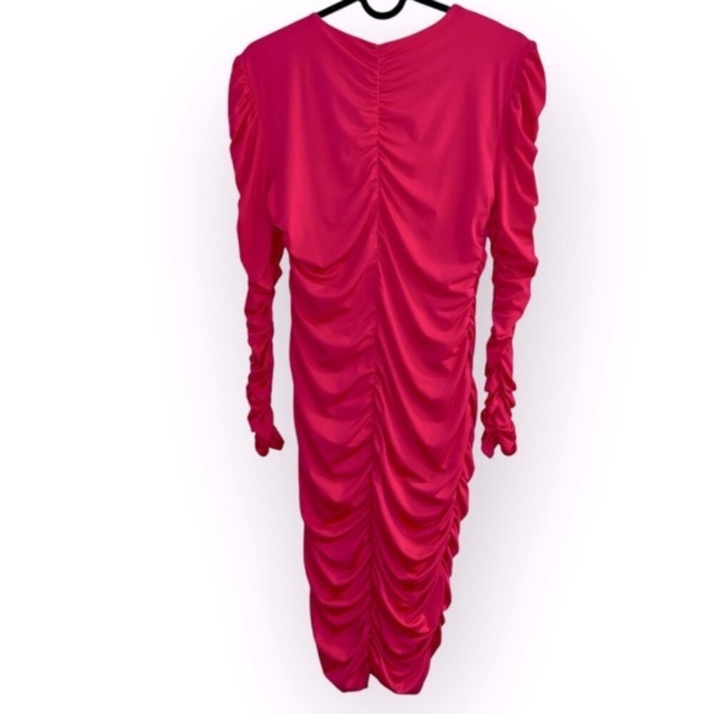 INTERMIX Fuchsia Ruched Midi Dress - Picture 3 of 5